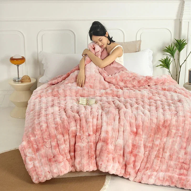 2024 New Colorful Rabbit Plush Bubble Winter Quilt Thickened Rabbit Plush Winter Double-sided Plush Skin-friendly and Warm.