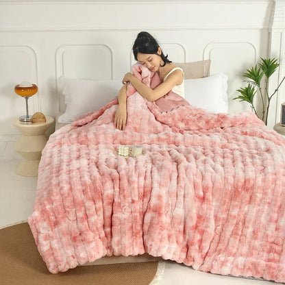 2024 New Colorful Rabbit Plush Bubble Winter Quilt Thickened Rabbit Plush Winter Double-sided Plush Skin-friendly and Warm.