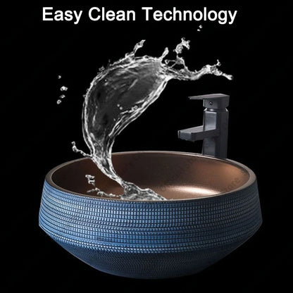 Understated Luxus-Waschbecken aus Metallglasur, Keramik, blaue Muster, Hotel- und Heimwaschbecken, kreative Kunst, Balkon-Waschbecken im Freien