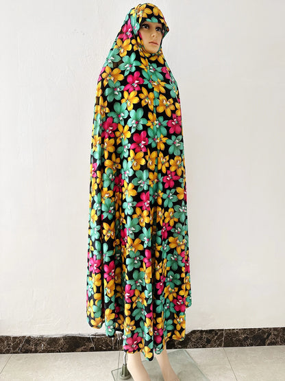 6XL  Muslim Womens Hooded Abaya African Sleeveless Prayer Garment Kaftan Dress With Hijab Floral Dubai Saudi Robe Ramadan