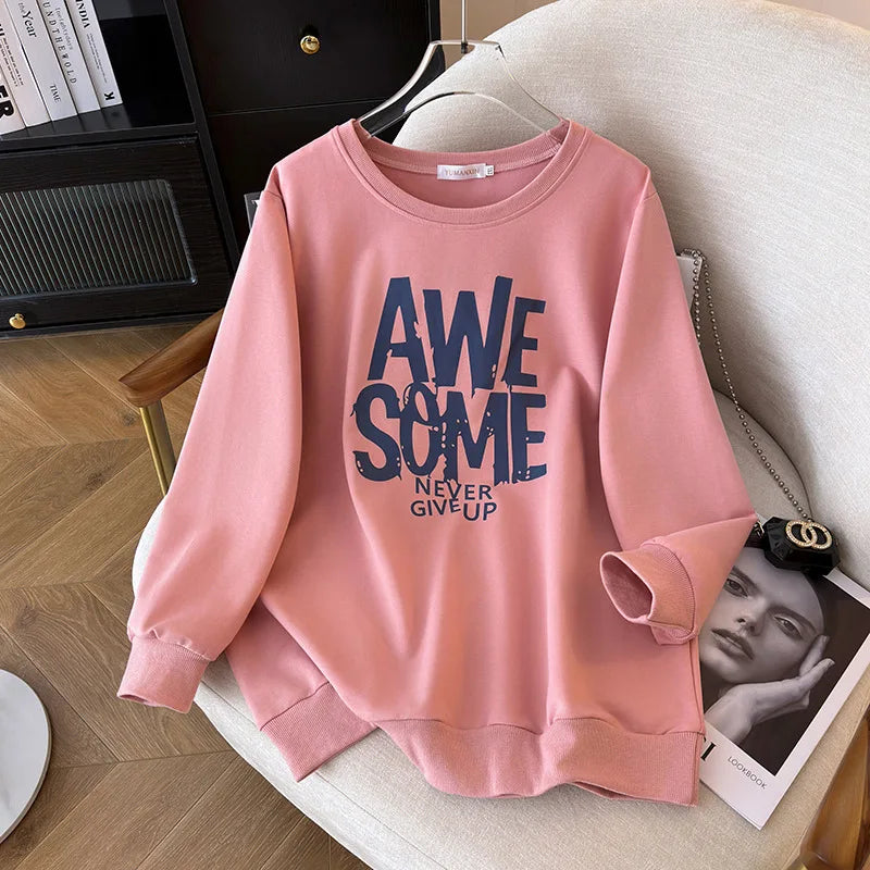 170kg plus size Damen büste Frühling Herbst Winter lose O-Neck Sweatshirt Langarm lässig Top 6xl 7xl 8xl 9xl 10xl 11xl
