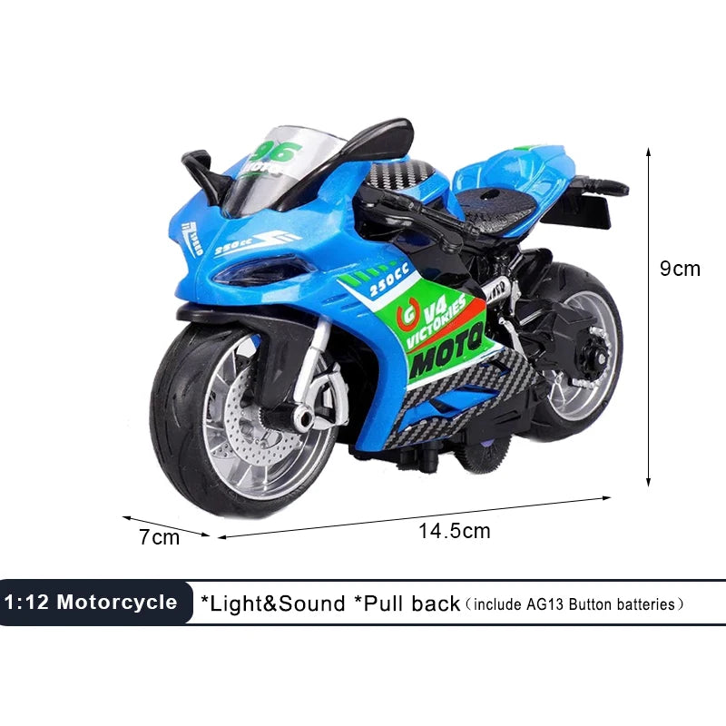 1:12 Sound Light Motorcycle Alloy+Plastic Moto Car Model Diecast Play Vehicles Decoration Collection Boy Toys For Children Gift.
