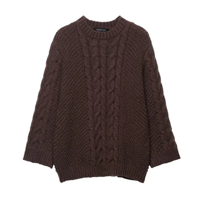 Casual Twists Stricken Oversize-Pullover Frauen Oansatz Lange Flare Hülse Lose Solide Pullover 2025, Herbst Winter Vintage Pullover