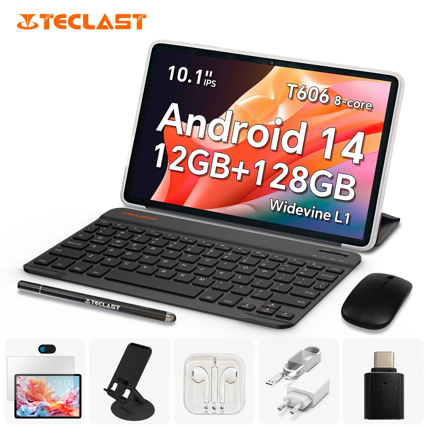 Teclast P30T Set 10.1" Tablet Android 14 T606 8-core Max 12GB RAM 128GB ROM 6000mAh Keyboard/Case/Mouse/Stylus/Headphone/Stand