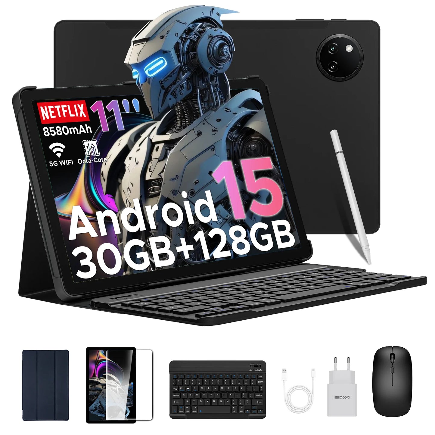 Doogee Tab A9 Pro+ Tablet Pc 11-Inch Android 15 30Gb Ram(6+24) 128Gb Rom 8580Mah Battery Widevine L1 Support Tablet Dual Speakers