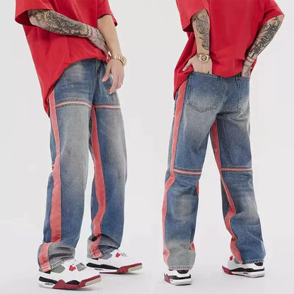 2025 Vintage Men's Jeans Distressed Vibe Bell Bottoms Clean Fit Woodworking Workwear Denim Pants For Outdoor Trade.