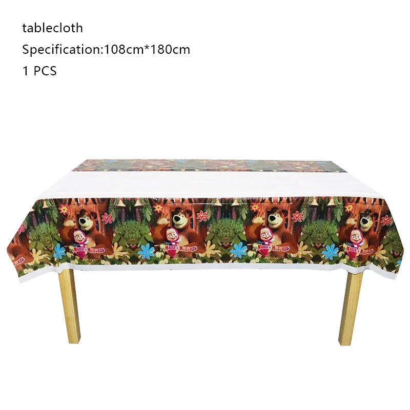 Mashas und Bär Geburtstag Party Dekoration Cartoon Thema Luftballons Kinder Event liefert Einweggeschirr Hintergrund