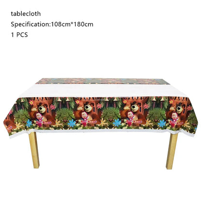 Mashas und Bär Geburtstag Party Dekoration Cartoon Thema Luftballons Kinder Event liefert Einweggeschirr Hintergrund