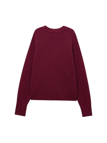 TRZA-Damen Soft Touch Übergroßer Strickpullover, O-Ausschnitt, lange Ärmel, weibliche Pullover, schicke Tops, Mode.