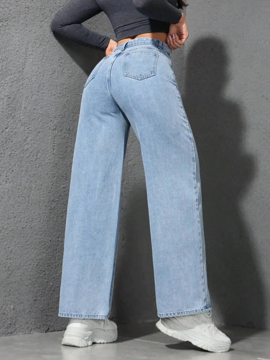 Jeans Women Denim Pant Wide Leg Pants Denims High Waist Washed Distressed Basics Straight Trousers 2025 Streetwear Floor Length.