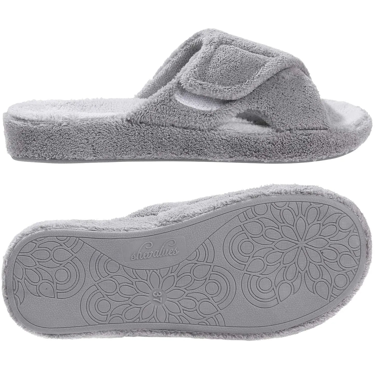Comwarm Fuzzy House Slippers For Women New Terry Cloth Arch Support Cotton Slippers Four Seasons Open Toe Indoor Flat Slippers.