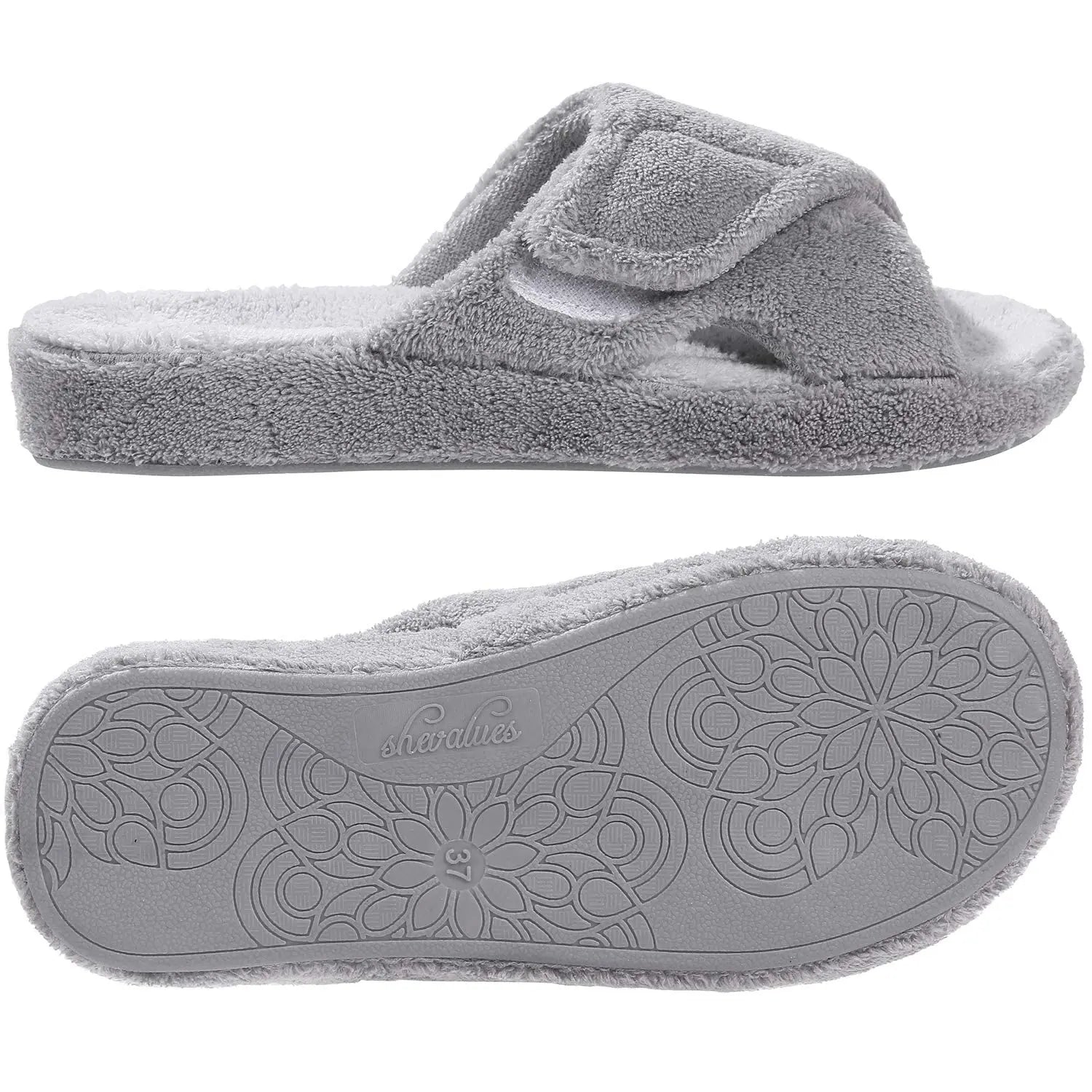 Comwarm Fuzzy House Slippers For Women New Terry Cloth Arch Support Cotton Slippers Four Seasons Open Toe Indoor Flat Slippers.