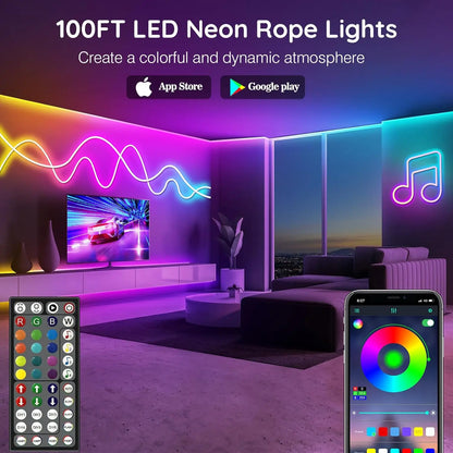 Neon Rope Lights,Flexible Led Rope Lights Control with App/Remote,Multiple Modes Rope Lights,IP65 Outdoor RGB Led Neon Lights Wa.