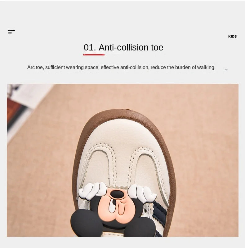 Disney Children's Casual Shoes Cute Minnie Girls Sneakers Fashion Mickey Boys Sport Shoes Anti-slip Soft Sole Kids Board Shoes.