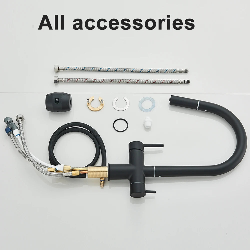 Filter Kitchen Faucet Pull Out Flexible Drinking Water Kitchen Faucets Dual Handle Metal 2 in 1 Hot Cold Water Mixer Tap