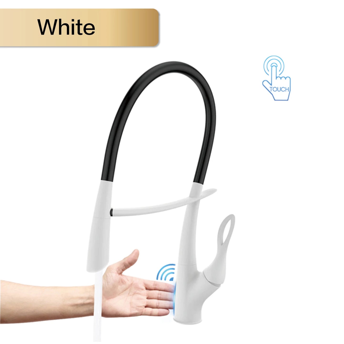 Luxuriöser Küchenarmatur aus grauem Messing in Gun-Grau mit intelligentem Touch-Design. Einhebelmischer für heißes und kaltes Wasser mit magnetischer Saugkraft