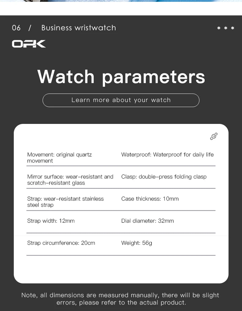 OPK 6039 Women Watch Roman Scale Stainless steel Waterproof Quartz Watch for Women.