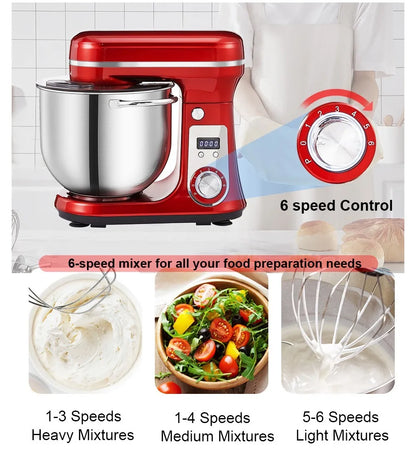 BioloMix BM601 1200W Kitchen Food Stand Mixer, Cream Egg Whisk, Cake Dough Kneader, 6L Capacity, Stainless Steel Bowl.
