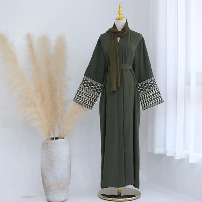 Linen Butterfly Embroidery Open Abaya Dubai Luxury 2024 Muslim Modest Kaftan Kimono Dresses Coat for Women Islam Clothing Kebaya.