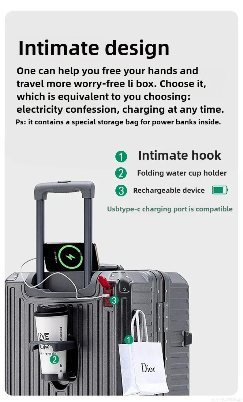 20-Handgepäck, Trolley mit Aluminiumrahmen, PC-Koffer, Reisekoffer mit breitem Griff.