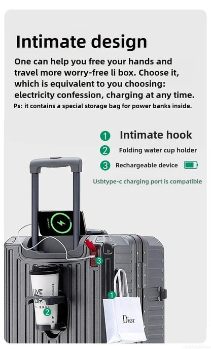 20-Handgepäck, Trolley mit Aluminiumrahmen, PC-Koffer, Reisekoffer mit breitem Griff.