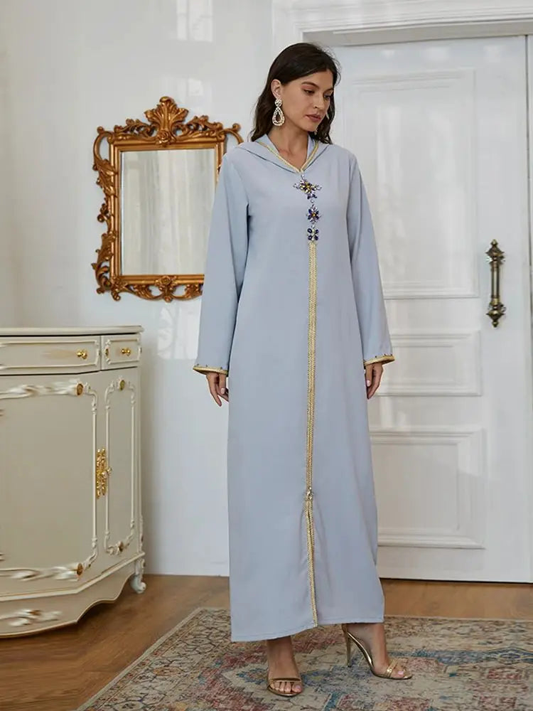 Ramadan Gray S Size Abaya Damen Dubai Luxury Islam Muslim African Dresses For Women Kebaya Kaftan Morocco Robe Musulmane Femme.