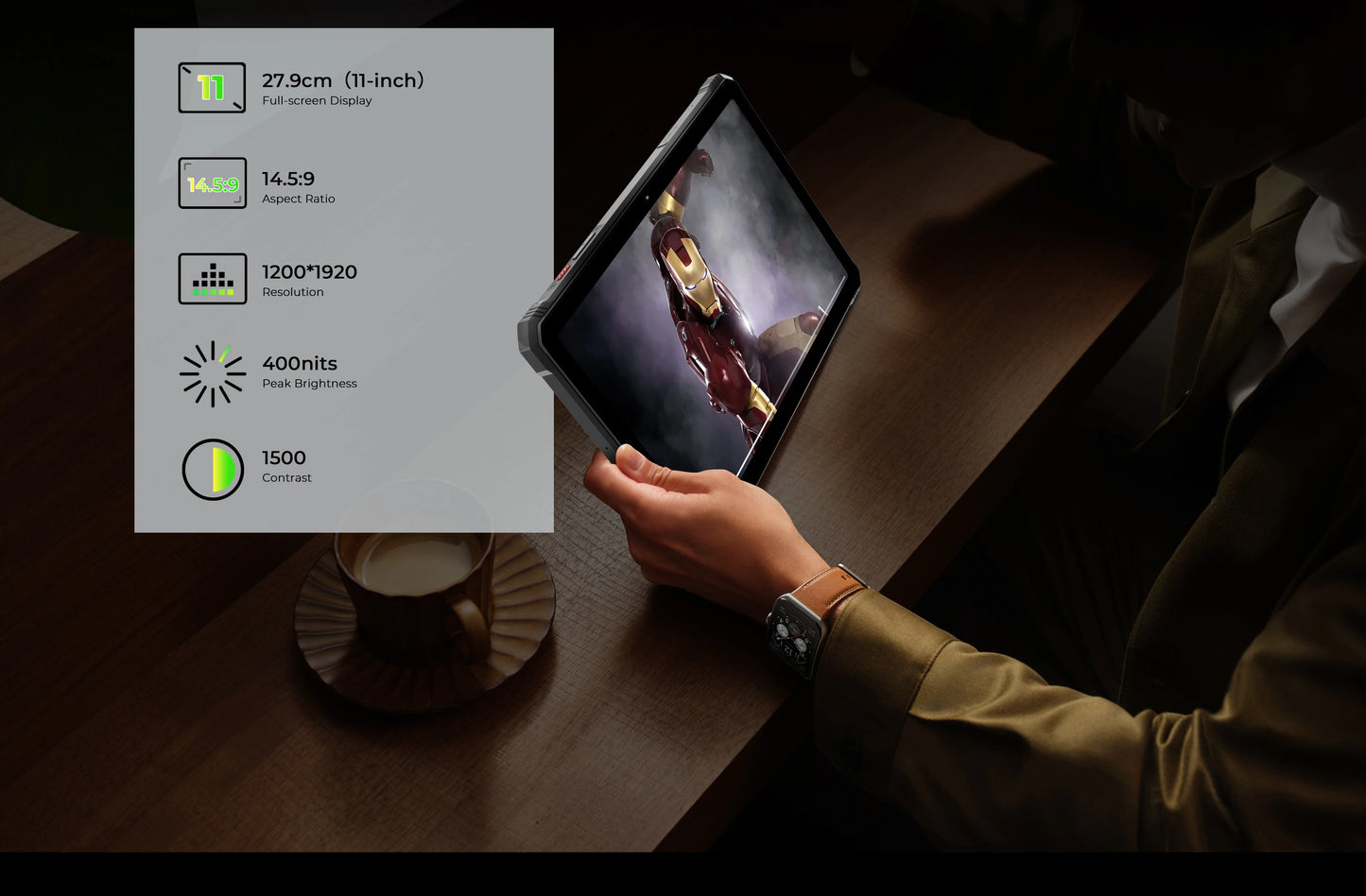 HOTWAV R9 Pro Rugged Tablet Android 14 11" FHD+ 20080mAh Pad 64MP Rear Camera 6GB 256GB Tablet PC With Super Camping light.
