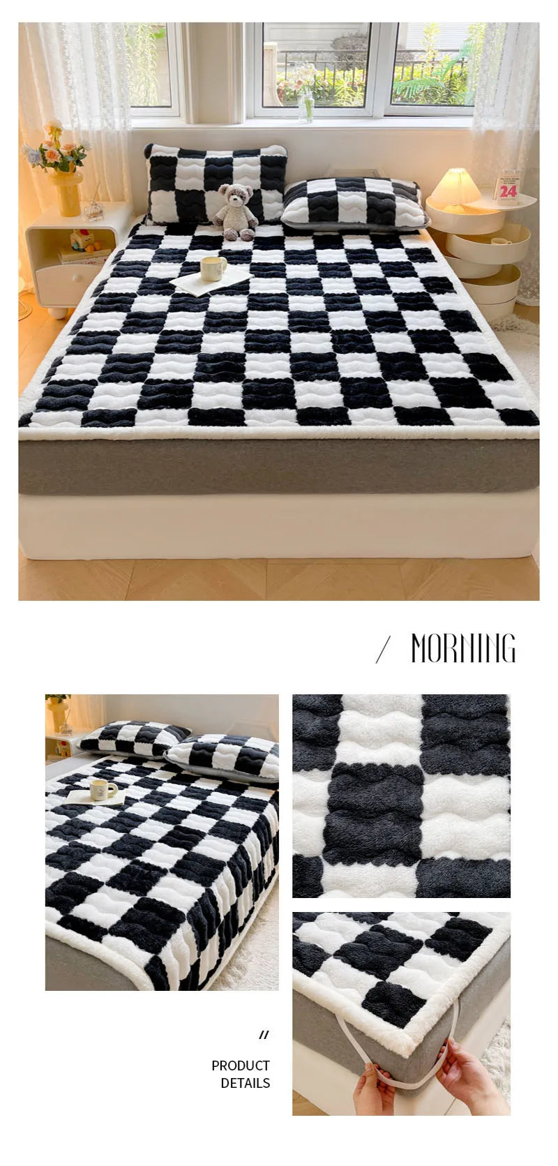 Checkered A-Class Thick Quilted Mattress 1 Pcs Warm Antibacterial Bed Pad for Autumn Winter Super Soft Fits Mattress for Single.