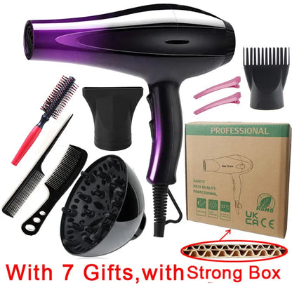 High-Power Ionic Hair Dryer Fast Heating and Hot/Cold 9 Gears Adjustment Home Professional Hairdryer Blow Dryer with Accessories