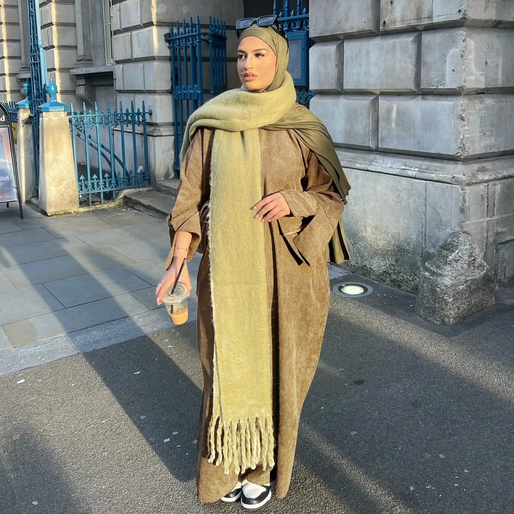 Muslim Abaya 2024 Arabic Women Corduroy Dress Ramadan Modest Cardigan.