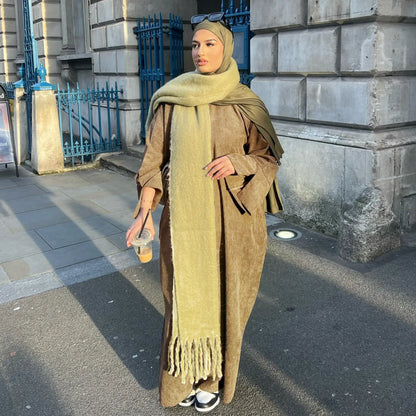 Muslim Abaya 2024 Arabic Women Corduroy Dress Ramadan Modest Cardigan.