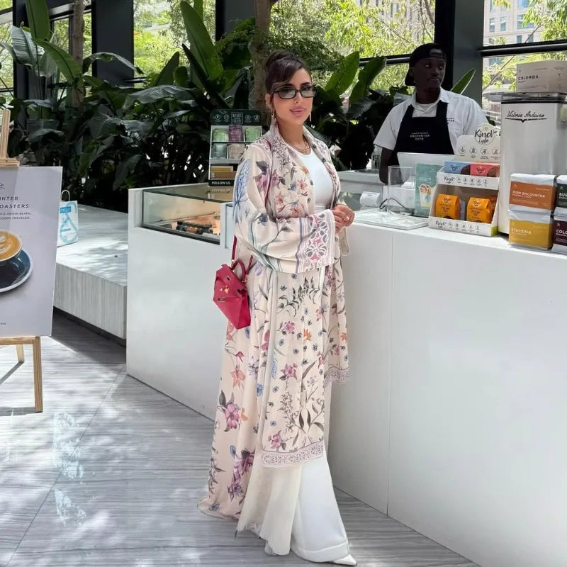 2025, Sommer-Strickjacke mit arabischem Blumenmuster für muslimische Frauen, elegante Dubai-Hijab-Abaya mit innerem islamischem Urlaubsoutfit, neues Türkei-Kleid