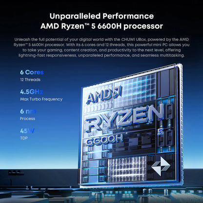 CHUWI UBox Mini PC AMD R5 6600H 6-core 12-thread Computer 16GB DDR5 512GB PCIe 4.0 SSD WiFi 6 BT5.2 Mini PC Desktop Computer.
