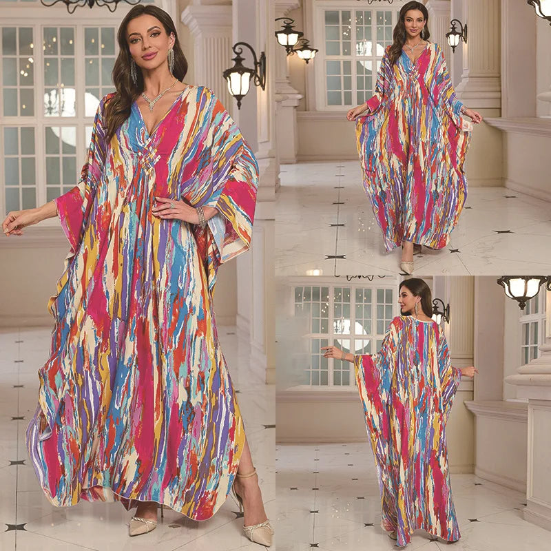 Kaftan-Kleider für Damen, Wellenhals-Badeanzug, Überwurf, Kaftan-Kleid, Übergröße, übergroßes langes Strandkleid