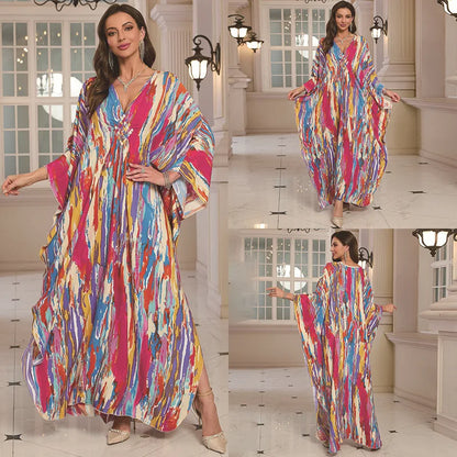Kaftan-Kleider für Damen, Wellenhals-Badeanzug, Überwurf, Kaftan-Kleid, Übergröße, übergroßes langes Strandkleid