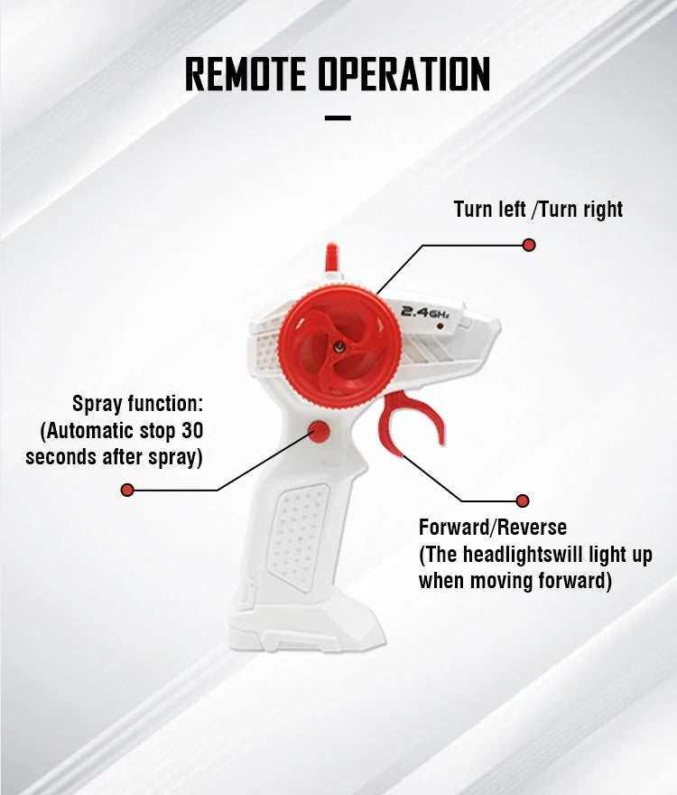 Electric RC Motorcycle Car Spray RC Stunt Toys Remote Control Drift Stunt Three Wheel Motorcycle with LED Lights for Kids Gifts.