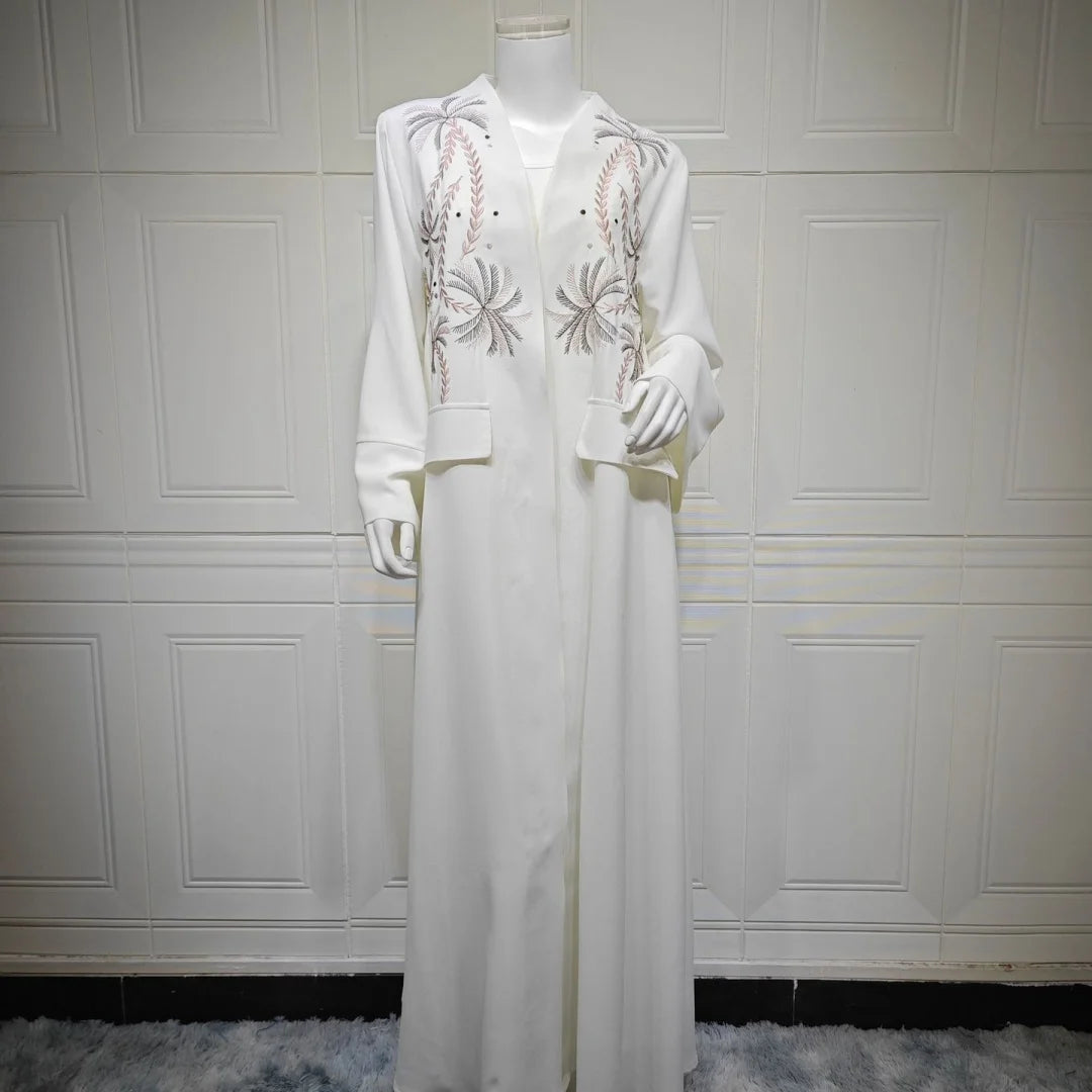 Ramadan Eid Kebaya White Muslim Modest Kimono Women Clothing Abaya Damen Dubai Luxury Islam Kaftan Robe Longue Femme Musulman.