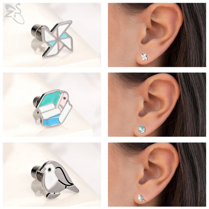 ZS 2Pcs/lot Stainless Steel Butterfly Star Heart Stud Earring Silver Color Earrings Ear Tragus Helix Tragus Piercing 20G Jewelry.