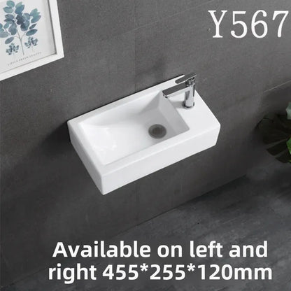 Kompaktes, an der Wand montiertes Keramikwaschbecken – kleines quadratisches Waschbecken, platzsparendes Design für Badezimmer, Balkon oder Waschtisch