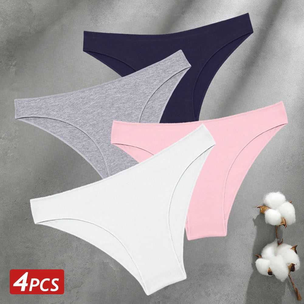 4PCS Seamless Cotton Panties Women Solid Color Briefs Sexy Low Waist Underpants Female Breathable Underwear Ladies Stretch Panti