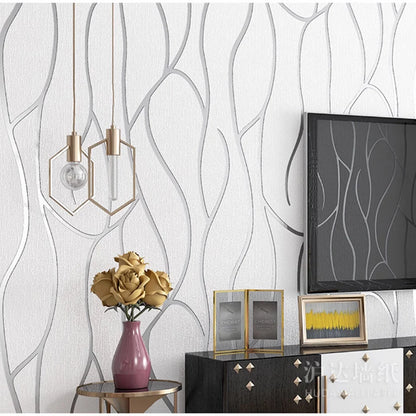 Hintergrund-Tapete, Raumdekoration, 53 cm, Wandaufkleber, verdickt, Schlafzimmer, Kurvenstreifen, feuchtigkeitsbeständig, Vliesstoff, europäisch, modern