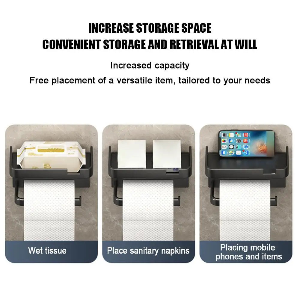 An der Wand montierter Toilettenpapierhalter, rostfrei, verdicktes Kunststoff-Aufbewahrungsregal für Badezimmer, Küche, Toilettenpapierrollenhalter