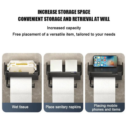 An der Wand montierter Toilettenpapierhalter, rostfrei, verdicktes Kunststoff-Aufbewahrungsregal für Badezimmer, Küche, Toilettenpapierrollenhalter