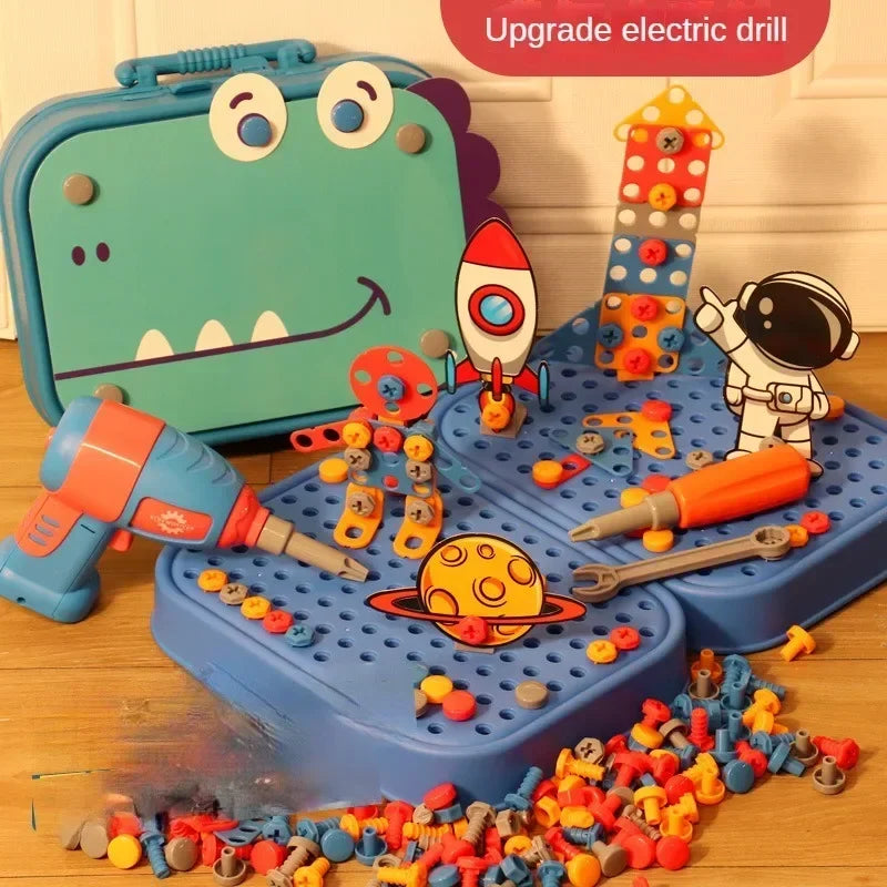 Children Toys Tool Set Electric Drill Screw Nut 3D Puzzle Toys Pretend Play Repair Tool Box Drilling Assembly Educational Toys.