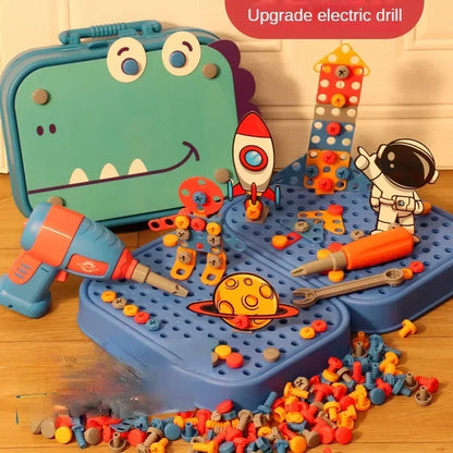 Children Toys Tool Set Electric Drill Screw Nut 3D Puzzle Toys Pretend Play Repair Tool Box Drilling Assembly Educational Toys.
