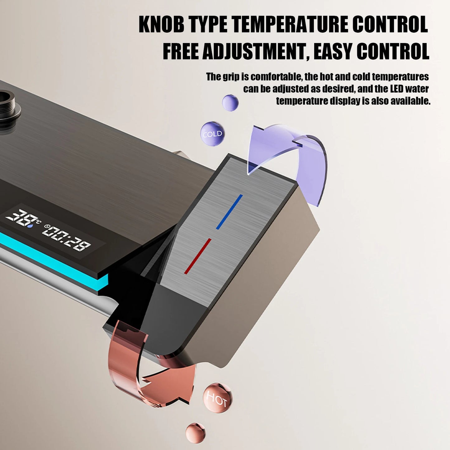 Digital Thermostatic Shower System with Smart Temperature Memory, Easy to Install LED Rain Shower & Brass Faucet Set