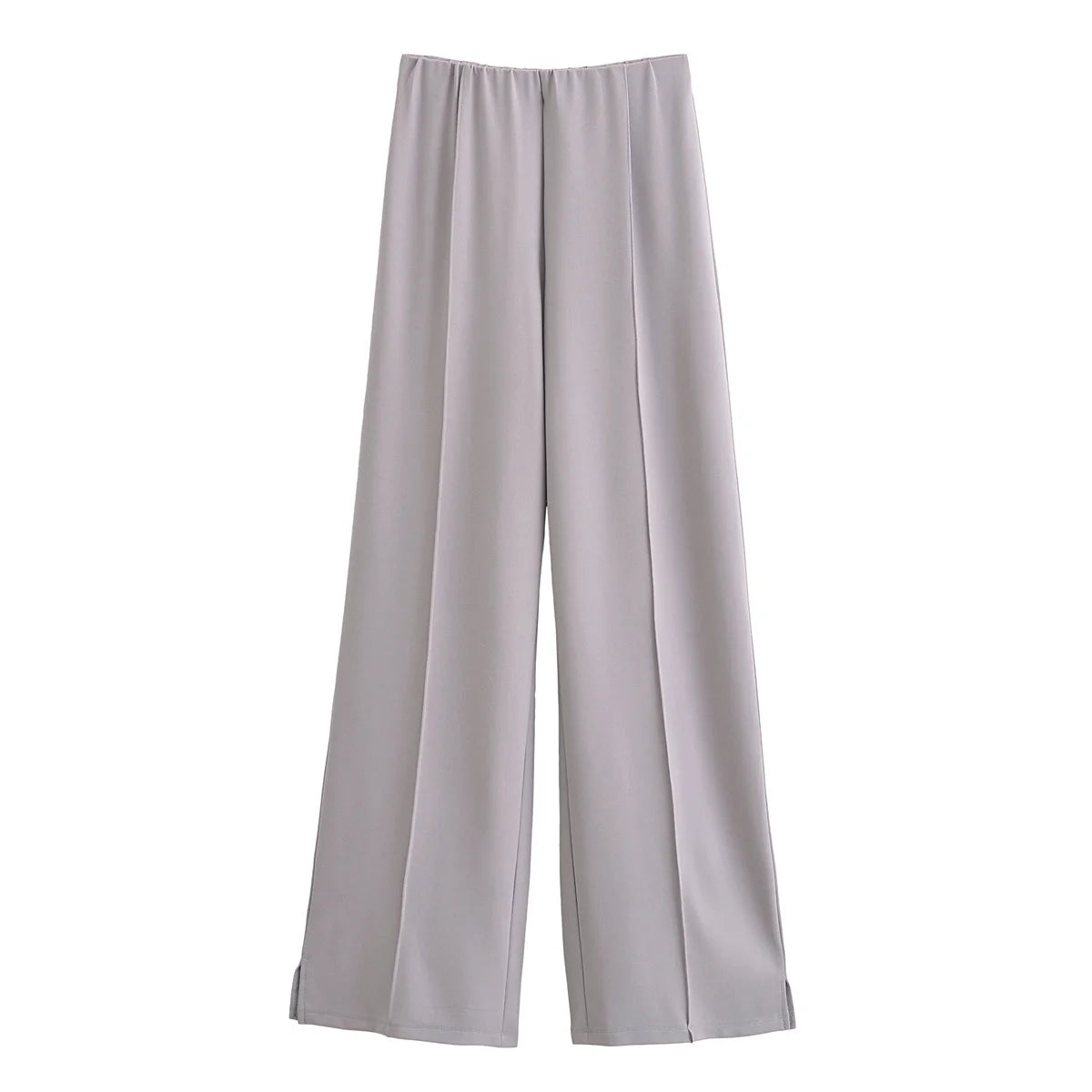 HH Women's 2-Piece Set Fashion Slimming Double-Sided Fabric Round Neck Long-Sleeve Top+Elegant Stretch Casual Wide Leg Pants