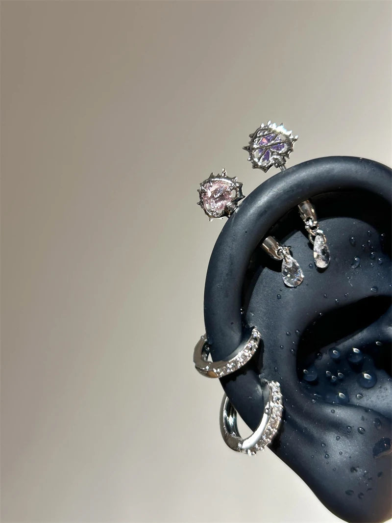 1 PCS Thorn Love Heart Water Droplet Zircon Ear Bone Nail 316L Medical Titanium Steel Earrings for Women Y2K Punk Jewelry.