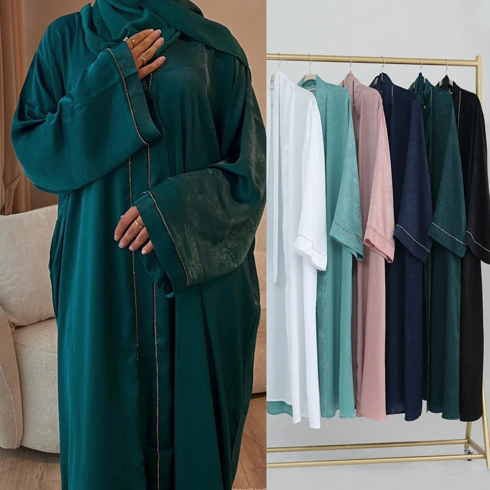 Ramadan Women's Galabiyas Solid Open Kaftan Dubai Abaya Dress Turkey Kimono Long Cardigan Fashion Muslim Islamic Clothing.