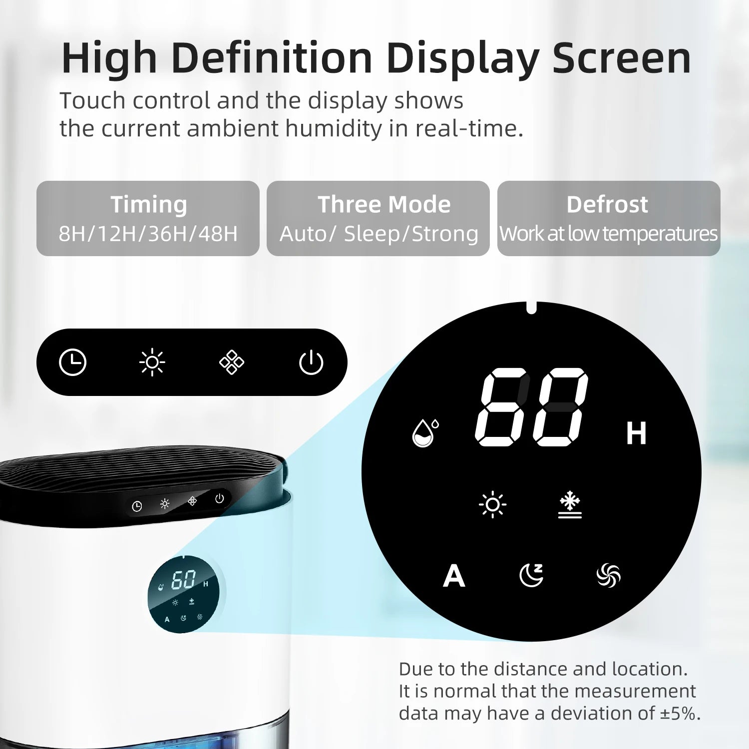 2300ML Dehumidifier Touching Control Home Appliances, Auto Defrost, Ultra Quiet Sleep Timing for Large Room Bathroom Garage RV.